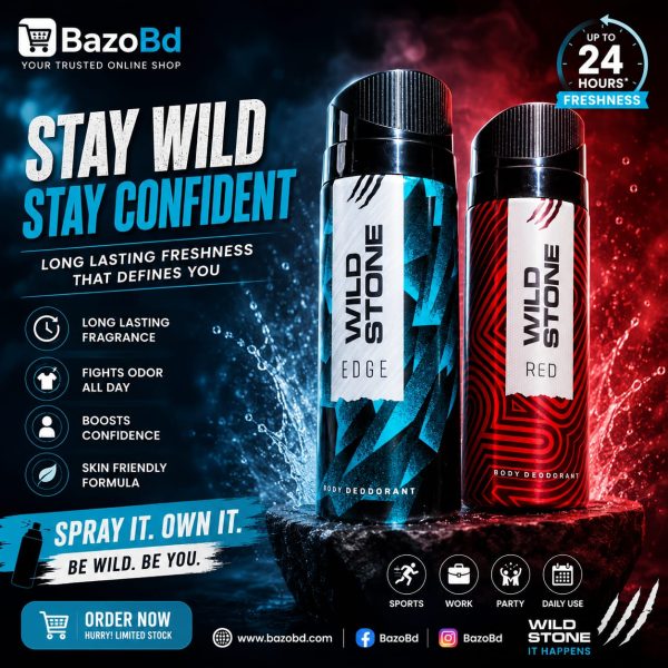 Wild Stone Edge & Red Body Deodorant Spray for Men – Long Lasting Freshness (150ml)